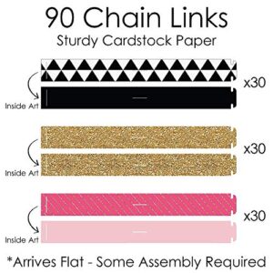 Big Dot of Happiness Chic 40th Birthday - Pink, Black and Gold - 90 Chain Links and 30 Paper Tassels Decoration Kit - Birthday Party Paper Chains Garland - 21 feet