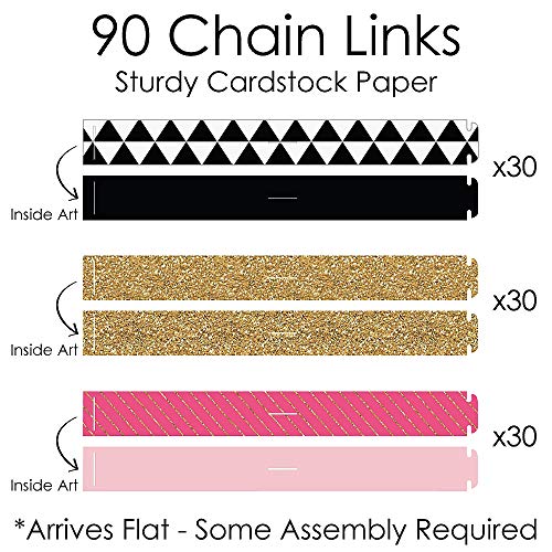 Big Dot of Happiness Chic 40th Birthday - Pink, Black and Gold - 90 Chain Links and 30 Paper Tassels Decoration Kit - Birthday Party Paper Chains Garland - 21 feet