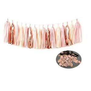 sogorge 15 pcs 14 inches tissue paper tassel garland rose gold foil pink and ivory tassel garland free rose gold paper confetti 10g for weddings birthday bridal shower baby showers decor(rose gold)