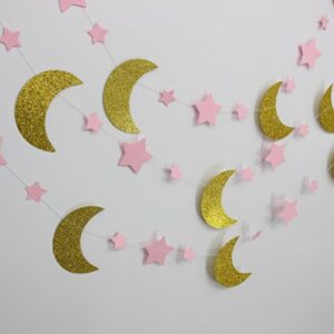 Mybbshower Moon and Stars Garland Pink Gold Nursery Room Decoration 20 Feets