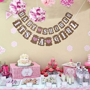 2 in 1 pink baby shower and it’s a girl heart garland bunting banner. vintage rustic party decorations, kraft paper photo props. party favorite. by premium disposables.