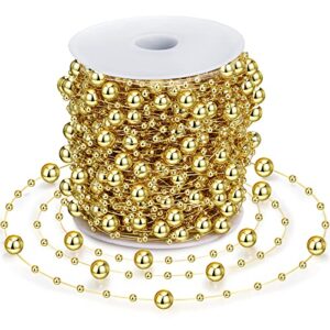 98 feet christmas tree beads garland decoration 2 sizes pearl strands chain resin pearls beads chains with abs plastic line christmas tree decorations for home mantle fireplace holiday decor (gold)