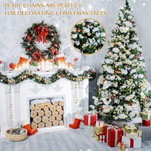 98 Feet Christmas Tree Beads Garland Decoration 2 Sizes Pearl Strands Chain Resin Pearls Beads Chains with ABS Plastic Line Christmas Tree Decorations for Home Mantle Fireplace Holiday Decor (Gold)