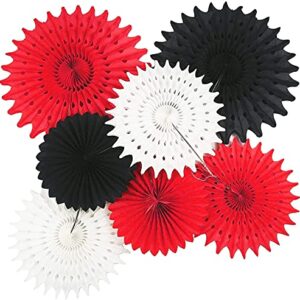 Graduation Decorations Black and Red 2023 White Red Black Qian's Party Mickey Mouse Party Supplies Tissue Paper Fans for Minnie Mouse Birthday Decorations Red Black Birthday Party Decorations