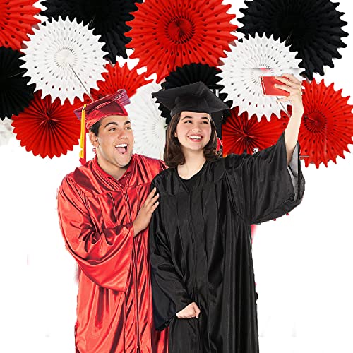 Graduation Decorations Black and Red 2023 White Red Black Qian's Party Mickey Mouse Party Supplies Tissue Paper Fans for Minnie Mouse Birthday Decorations Red Black Birthday Party Decorations