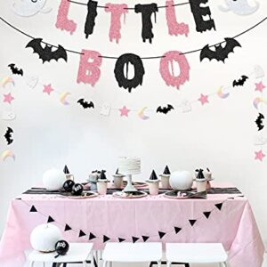 Little Boo Banner Moon Bat Ghost Star Garland for Halloween Girl Baby Shower Pink Black Girl Halloween Party Decorations