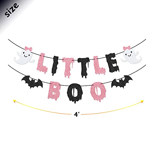 Little Boo Banner Moon Bat Ghost Star Garland for Halloween Girl Baby Shower Pink Black Girl Halloween Party Decorations