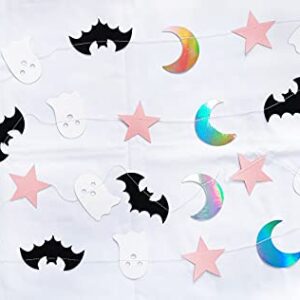 Little Boo Banner Moon Bat Ghost Star Garland for Halloween Girl Baby Shower Pink Black Girl Halloween Party Decorations