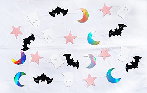 Little Boo Banner Moon Bat Ghost Star Garland for Halloween Girl Baby Shower Pink Black Girl Halloween Party Decorations