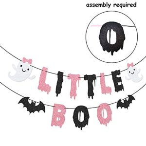 Little Boo Banner Moon Bat Ghost Star Garland for Halloween Girl Baby Shower Pink Black Girl Halloween Party Decorations