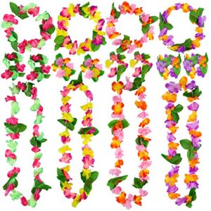 cooraby 16 pieces hawaiian garlands bulk silk flower leis banner 8 bracelets 4 headbands and 4 necklaces for luau party decorations