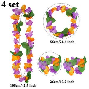 Cooraby 16 Pieces Hawaiian Garlands Bulk Silk Flower Leis Banner 8 Bracelets 4 Headbands and 4 Necklaces for Luau Party Decorations