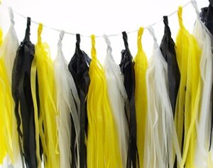 construction tissue paper tassels, black & yellow decorative garland (set of 15) – construction party supplies, dump truck party banners, construction streamer backdrop birthday supplies