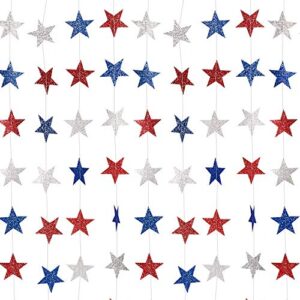 whaline 52ft glitter patriotic star streamers paper bunting banner red white blue star garland hanging decoration for 4th of july decorations independence day celebration party, 4 pack