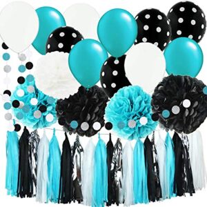 turquoise graduation decorations 2023 baby shower decorations robin’s egg blue white black silver party/black polka dot balloons turquoise birthday party decorations/bridal shower decor