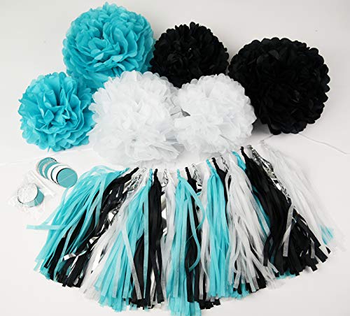 Turquoise Graduation Decorations 2023 Baby Shower Decorations Robin's Egg Blue White Black Silver Party/Black Polka Dot Balloons Turquoise Birthday Party Decorations/Bridal Shower Decor