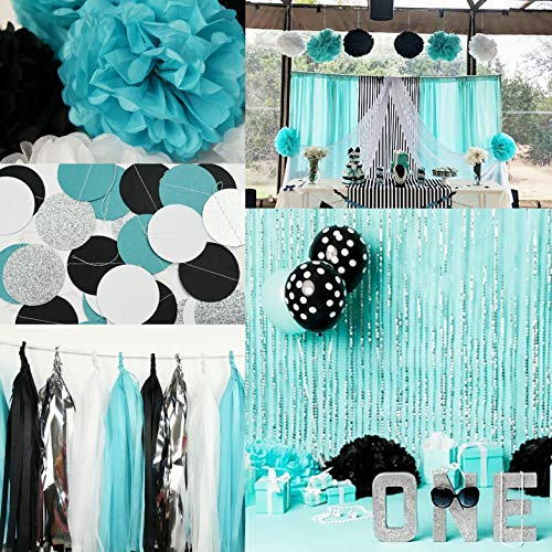 Turquoise Graduation Decorations 2023 Baby Shower Decorations Robin's Egg Blue White Black Silver Party/Black Polka Dot Balloons Turquoise Birthday Party Decorations/Bridal Shower Decor