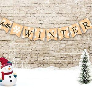 Christmas Banner hello winter Printed Bunting Banner Christmas Tree Garland Holiday Bunting Home Garden Indoor Outdoor Banner Christmas Home Party Decorations