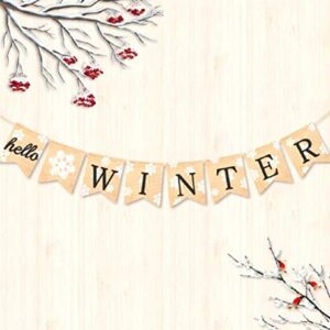 Christmas Banner hello winter Printed Bunting Banner Christmas Tree Garland Holiday Bunting Home Garden Indoor Outdoor Banner Christmas Home Party Decorations