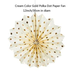 Mint Gold Birthday Decorations for Women Mint Cream Gold Polka Dot Paper Fans for Trial Baby Shower Decorations Mint Gold Wedding/Mint First Birthday Bridal Shower Decorations