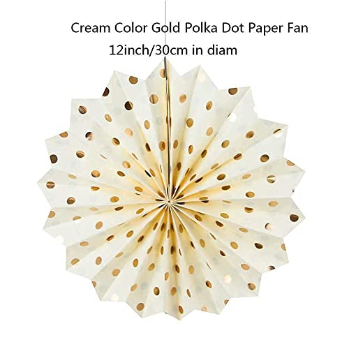 Mint Gold Birthday Decorations for Women Mint Cream Gold Polka Dot Paper Fans for Trial Baby Shower Decorations Mint Gold Wedding/Mint First Birthday Bridal Shower Decorations