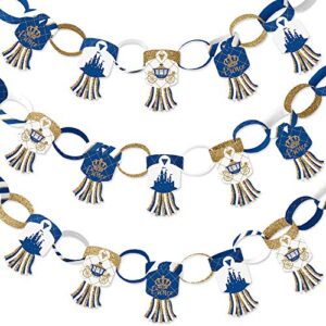Big Dot of Happiness Royal Prince Charming - 90 Chain Links and 30 Paper Tassels Decoration Kit - Baby Shower or Birthday Party Paper Chains Garland - 21 feet