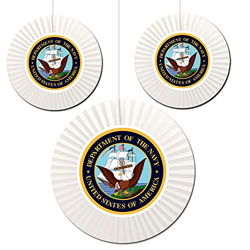 US Navy Classic Fan Decorations (3 Count -1-16 INCH and 2-12 INCH) by Partypro