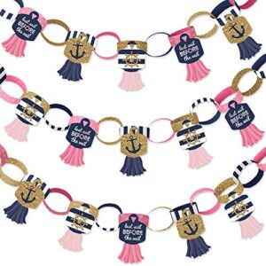 big dot of happiness last sail before the veil – 90 chain links and 30 paper tassels decoration kit – nautical bachelorette and bridal shower paper chains garland – 21 feet