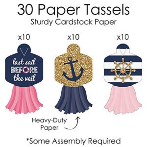 Big Dot of Happiness Last Sail Before the Veil - 90 Chain Links and 30 Paper Tassels Decoration Kit - Nautical Bachelorette and Bridal Shower Paper Chains Garland - 21 feet