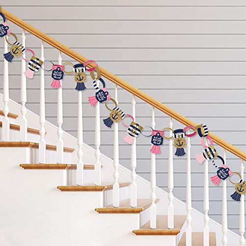 Big Dot of Happiness Last Sail Before the Veil - 90 Chain Links and 30 Paper Tassels Decoration Kit - Nautical Bachelorette and Bridal Shower Paper Chains Garland - 21 feet