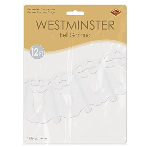 Beistle White Tissue Paper Westminster Bell Hanging Garland For Bridal Shower Wedding Party Decorations Supplies, 8" x 12'