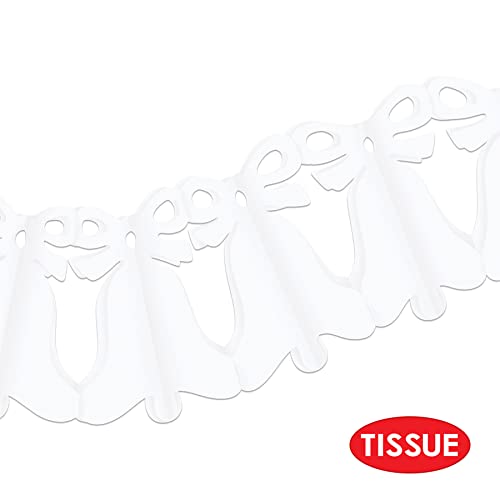 Beistle White Tissue Paper Westminster Bell Hanging Garland For Bridal Shower Wedding Party Decorations Supplies, 8" x 12'