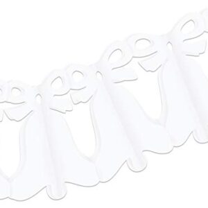 Beistle White Tissue Paper Westminster Bell Hanging Garland For Bridal Shower Wedding Party Decorations Supplies, 8" x 12'