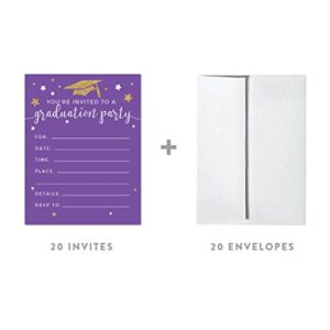Andaz Press Royal Purple and Gold Glittering Graduation Party Collection, Blank Invitations with Envelopes, 20-Pack