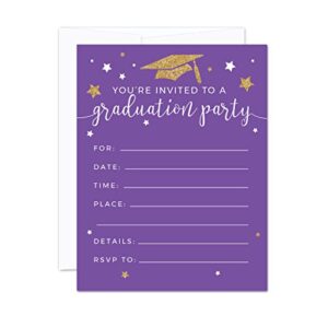 andaz press royal purple and gold glittering graduation party collection, blank invitations with envelopes, 20-pack