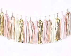 20 diy tassel garland kit -blush pink & gold – champagne,ivory,nude,rose pink,wedding shower tissue paper tassle decor balloon