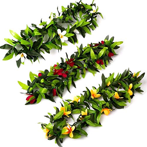 3 PCS Hawaiian Luau Lei Tropical Flower Necklace Dance Garland for Summer Beach Pool Party Decorations Favors Supplies