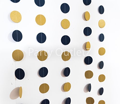 5 Piece Circular Dot Garlands (Each 6.5 feet): Birthday/Baby Shower/Bridal Shower Party Decorations - Navy Blue and Gold