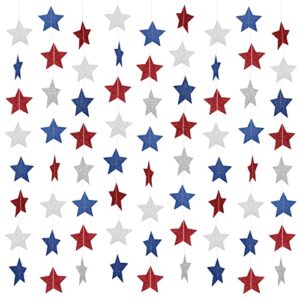 4th of july decorations, 5 strands red white and blue star garland banner memorial day decorations patriotic decorations party supplies for labor day, independence day, veterans day celebration