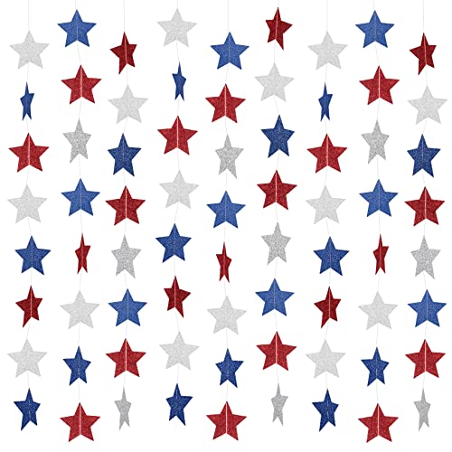 4th of July Decorations, 5 Strands Red White and Blue Star Garland Banner Memorial Day Decorations Patriotic Decorations Party Supplies for Labor Day, Independence Day, Veterans Day Celebration