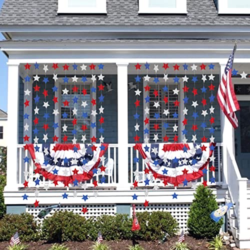 4th of July Decorations, 5 Strands Red White and Blue Star Garland Banner Memorial Day Decorations Patriotic Decorations Party Supplies for Labor Day, Independence Day, Veterans Day Celebration