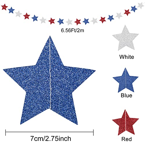 4th of July Decorations, 5 Strands Red White and Blue Star Garland Banner Memorial Day Decorations Patriotic Decorations Party Supplies for Labor Day, Independence Day, Veterans Day Celebration