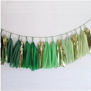 diy tissue paper tassels party decoration supplies sets 15 pcs tassel garland banner for birthday party bridal shower wedding gold garland bunting pom pom (gm-gold and green)