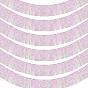 blukey 10 feet by 15 inch iridescent white foil fringe garland – pack of 6 | metallic tinsel banner | ideal for parade floats, bridal shower, wedding, birthday, christmas | wall hanging drapes