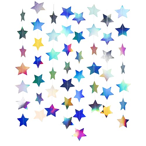 Iridescent Star Garland Holographic Decor Party Streamers Twinkle Star Banner Backdrop for Wedding Baby Shower Birthday Party Decorations, 3" in Diameter, 20 Feet in Total