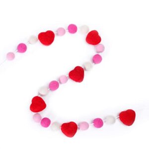 whaline valentine’s day wool felt pom pom banner romantic red heart felt garland rose red pink white pom ball hanging bunting garland for wedding anniversary home wall decor party supplies, 5.9ft
