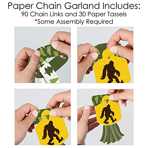 Big Dot of Happiness Sasquatch Crossing - 90 Chain Links and 30 Paper Tassels Decoration Kit - Bigfoot Party or Birthday Party Paper Chains Garland - 21 feet