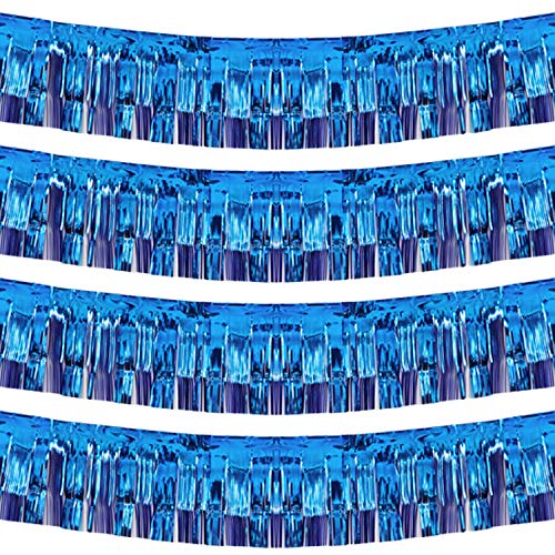 Blukey 10 Feet by 15 Inch Royal Blue Foil Fringe Garland - Pack of 4 | Shiny Metallic Tinsel Banner | Ideal for Parade Floats, Bridal Shower, Wedding, Birthday, Christmas | Wall Hanging Drapes