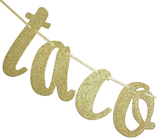 Taco Bout Love Gold Glitter Banner Sign Garland for Mexican Fiesta Themed Bridal Shower Bachelorette Party Wedding Decorations Engagement Supplies Cursive Bunting Photo Booth Props