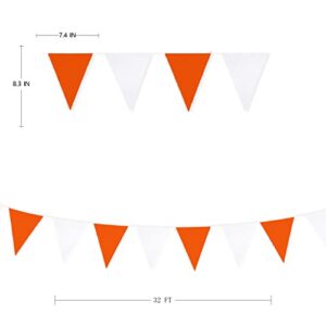 32Ft Orange White Triangle Flag Fabric Banner Pennant Garland Bunting Streamers for Fall Decor Autumn Wedding Birthday Party Thanksgiving Day Graduation Home Nursery Outdoor Garden Hanging Decoration